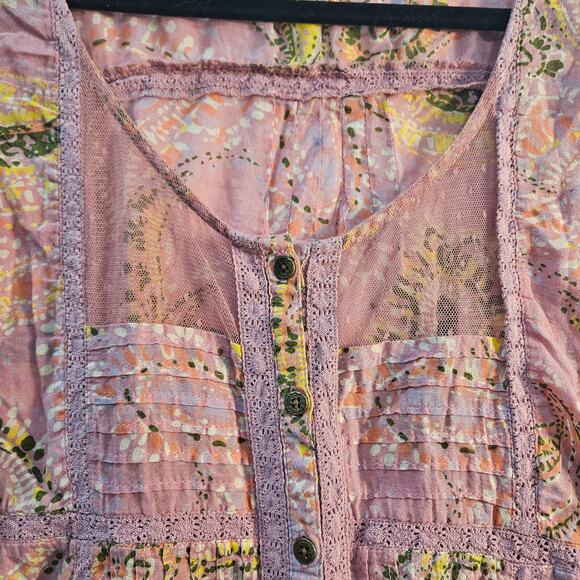 Nine West Vintage American Jeans Top Pink Floral Boho Western Fairy Large - Picture 4 of 7